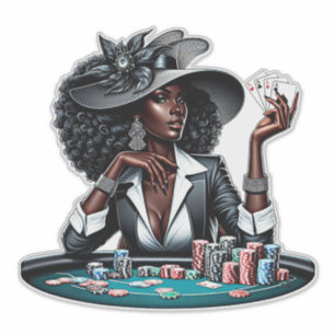 Black woman Gambling Casino Cards Poker Chips Art