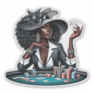 Black woman Gambling Casino Cards Poker Chips Art