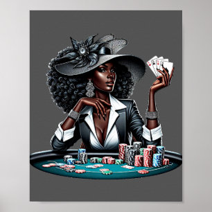 Black woman Gambling Casino Cards Poker Chips Art Poster