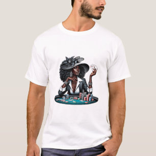 Black woman Gambling Casino Cards Poker Chips Art T-Shirt