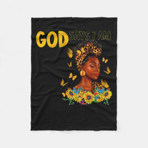 Black Woman God Says I Am Bible Verse Sunflower Bu Fleece Blanket