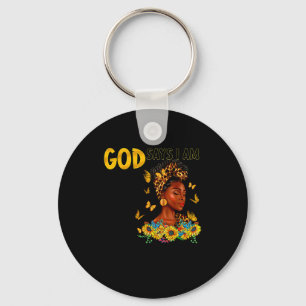 Black Woman God Says I Am Bible Verse Sunflower Bu Key Ring