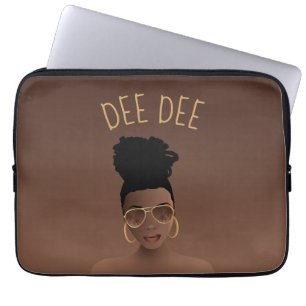 Black Woman, Gold Shades & High Bun, Brown Laptop Sleeve
