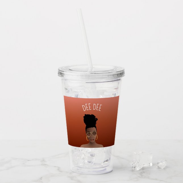 Black Woman, Gold Shades & High Bun, Copper Brown Acrylic Tumbler (Front Ice)