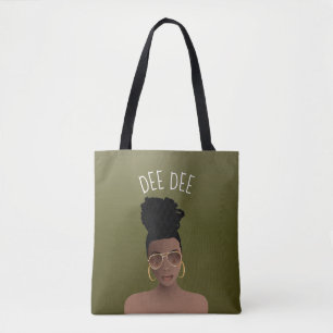 Black Woman, Gold Shades & High Bun, Olive Green Tote Bag