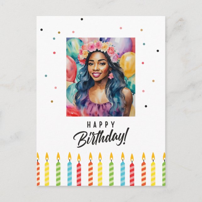 Black Woman Happy Birthday Multicolor Postcard (Front)