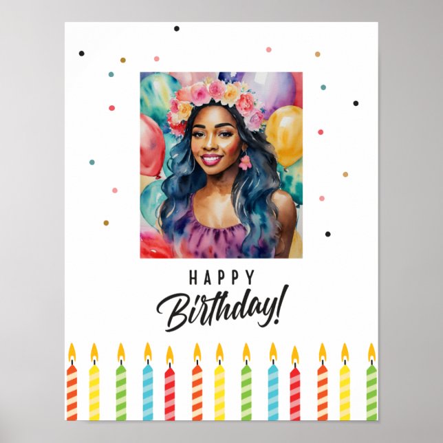 Black Woman Happy Birthday Multicolor Poster (Front)