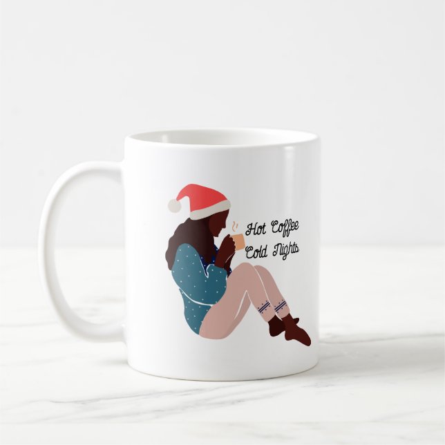 Black Woman Illustrated Christmas Coffee Mug (Left)