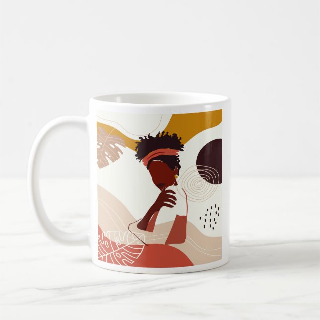 Black Woman Illustration Art, Portrait Print Coffee Mug (Left)