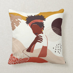 Black Woman Illustration Art, Portrait Print Cushion