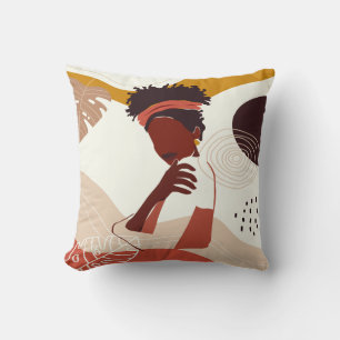Black Woman Illustration Art, Portrait Print Cushion