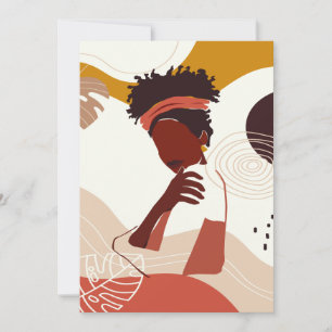 Black Woman Illustration Art, Portrait Print Invitation