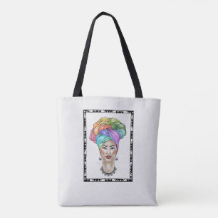 Black Woman in a Colourful Turban Tote Bag