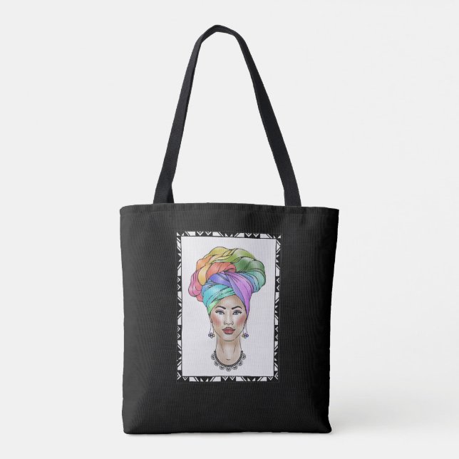 Black Woman in a Colourful Turban Tote Bag (Back)