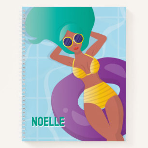 Black Woman in Lounging in Pool Notebook