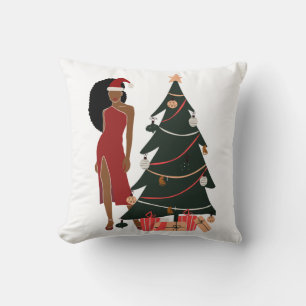 Black Woman Leo Zodiac Christmas Cushion