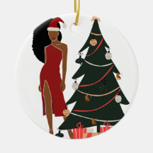 Black Woman Leo Zodiac Christmas Ornament