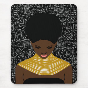 Black Woman Looking Down   Tribal Necklace Mouse Pad