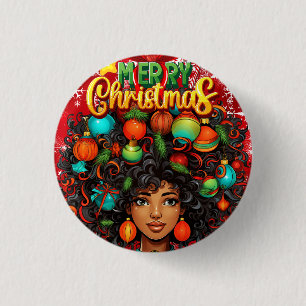 Black Woman Melanin Christmas Afro Natural Queen 3 Cm Round Badge