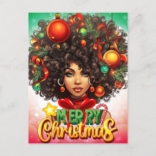 Black Woman Melanin Christmas Tree Xmas Ornaments Holiday Postcard
