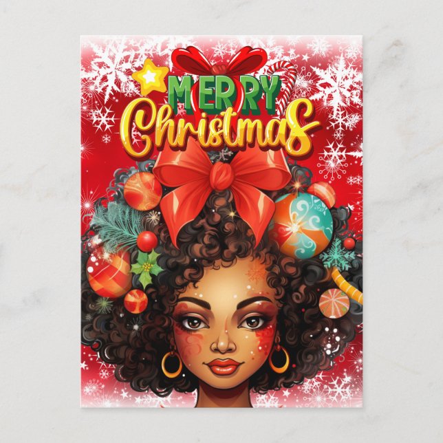 Black Woman Melanin Christmas Tree Xmas Ornaments Holiday Postcard (Front)