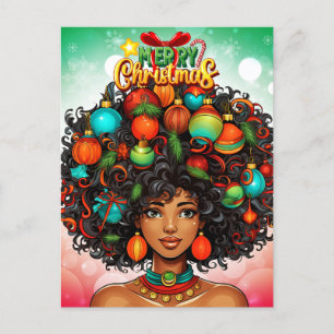 Black Woman Melanin Christmas Tree Xmas Ornaments Postcard