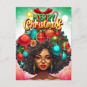 Black Woman Melanin Christmas Tree Xmas Ornaments Postcard