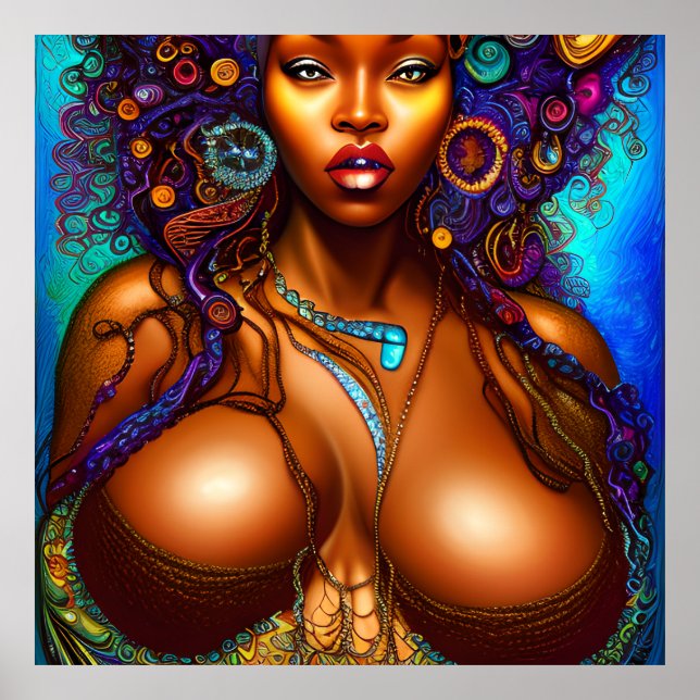 Black Woman Melanin Queen Brown Skin Sista Mermaid Poster (Front)
