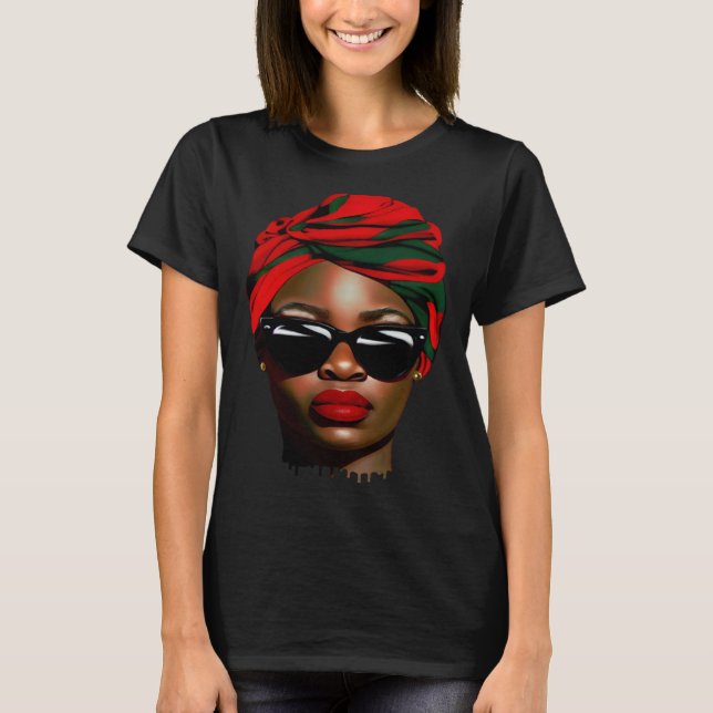 Black Woman Melanin Sunglasses Lipstick Black Hist T-Shirt (Front)