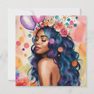 Black Woman Multicolor Party Art Thank You Card
