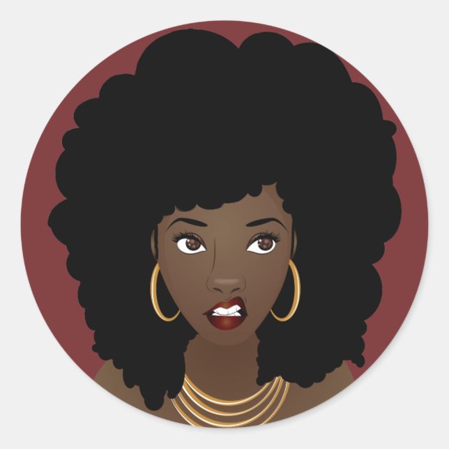 Black Woman, Natural Hair, Annoyed Expression Classic Round Sticker (Front)