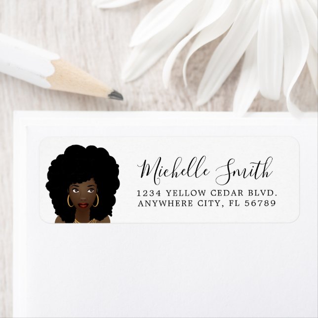 Black Woman, Natural Hair Beauty Return Address Label (Insitu)