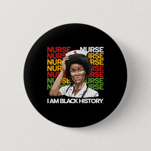 Black Woman Nurse Afro Retro Black History Month W 6 Cm Round Badge