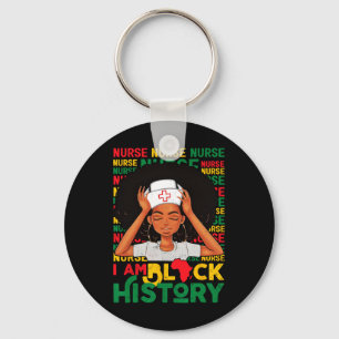 Black Woman Nurse Afro Retro Black History Month W Key Ring