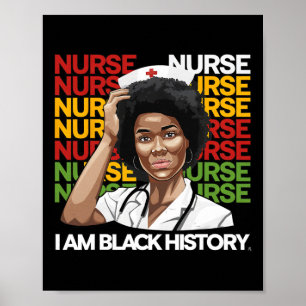Black Woman Nurse Afro Retro Black History Month W Poster