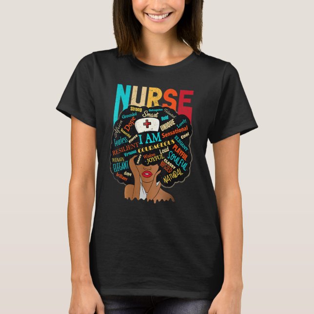 Black Woman Nurse Afro Retro Cool Black History Mo T-Shirt (Front)