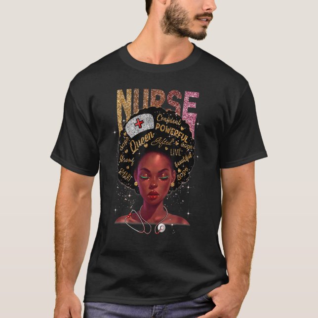 Black Woman Nurse Afro Retro Cool Black History Mo T-Shirt (Front)