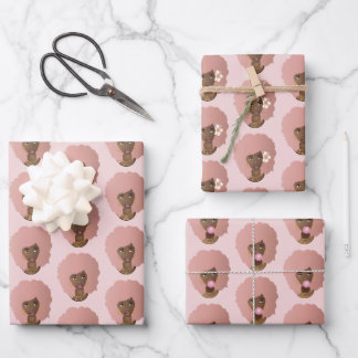 Black Woman, Pink Afro, Natural Hair, Pink Wrapping Paper Sheet