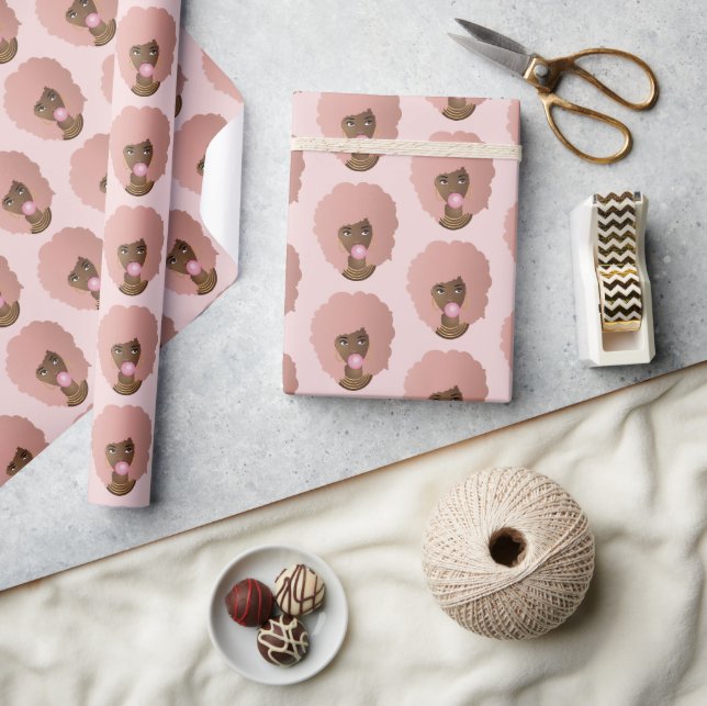 Black Woman, Pink Afro, Pink Bubblegum, Pink Wrapping Paper (Crafts)