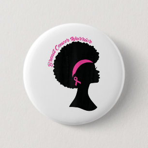 Black Woman Pink Ribbon Earrings Breast Cancer War 6 Cm Round Badge