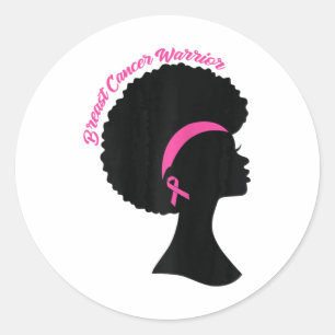 Black Woman Pink Ribbon Earrings Breast Cancer War Classic Round Sticker