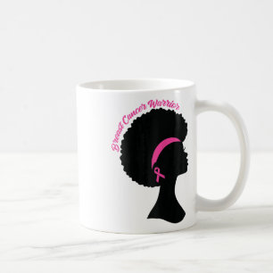 Black Woman Pink Ribbon Earrings Breast Cancer War Coffee Mug