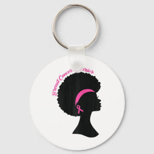 Black Woman Pink Ribbon Earrings Breast Cancer War Key Ring
