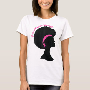 Black Woman Pink Ribbon Earrings Breast Cancer War T-Shirt