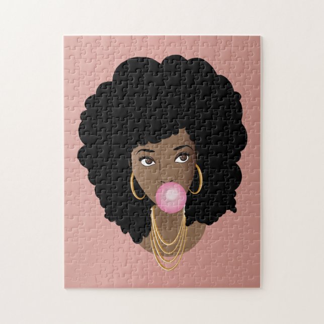 Black Woman Popping Pink Bubblegum, Pink Jigsaw Puzzle (Vertical)