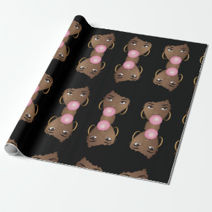 Black Woman, Popping Pink Bubblegum Wrapping Paper
