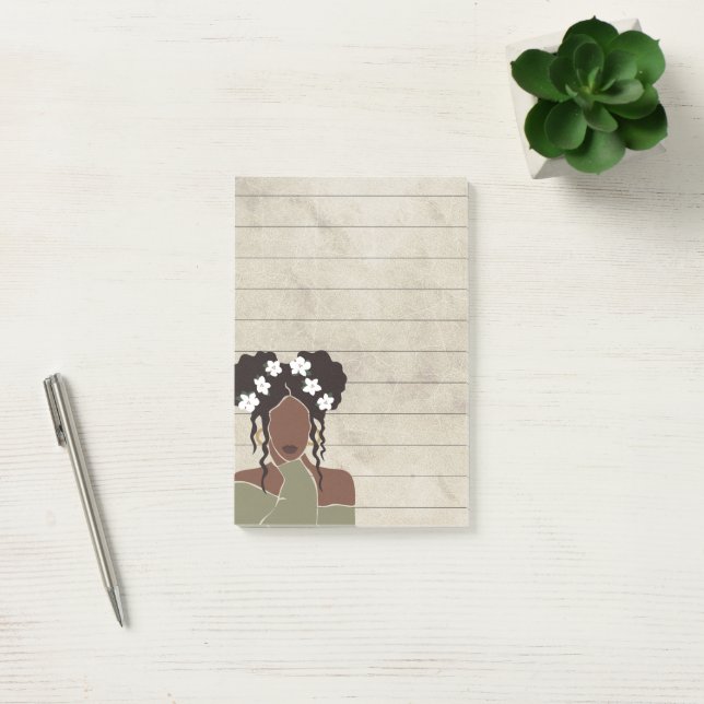 Black Woman Portrait Lined Sticky Post-it Notes (Office)
