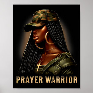 Black Woman Prayer Warrior Camo Christian Faith Em Poster