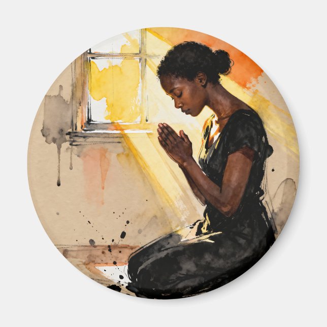 Black Woman Praying | Impasto Abstract Art Magnet (Front)