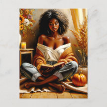 Black Woman Reading Book Autumn Art